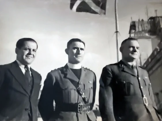 Tony Cefai, unidentified Army Chaplain and Major Sam Staples.